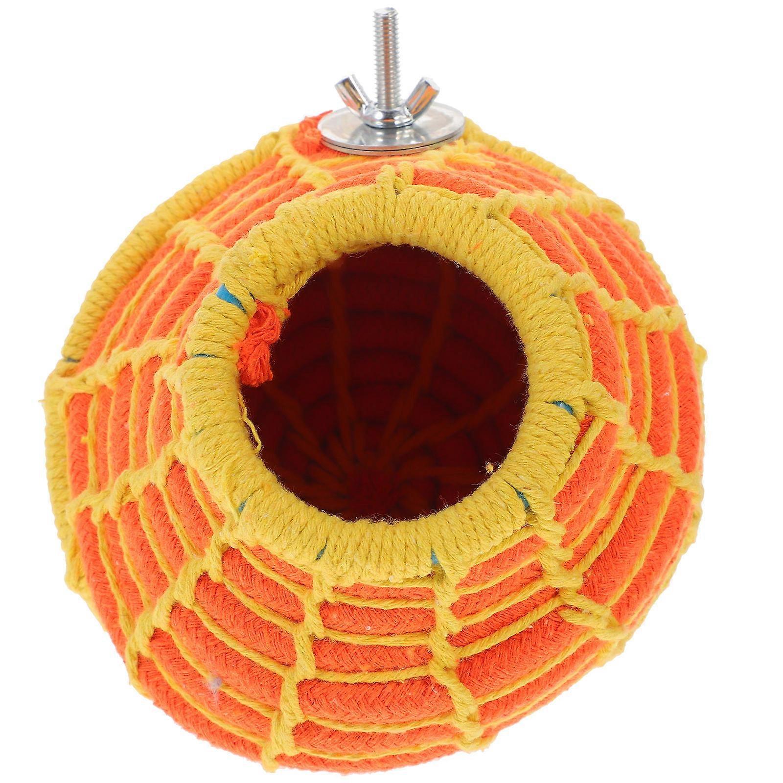 Handwoven Bird Nest Woven Cotton Rope Small Birds Nest Breeding Shelter 14.00X13.00X13.00CM Orange 1Set