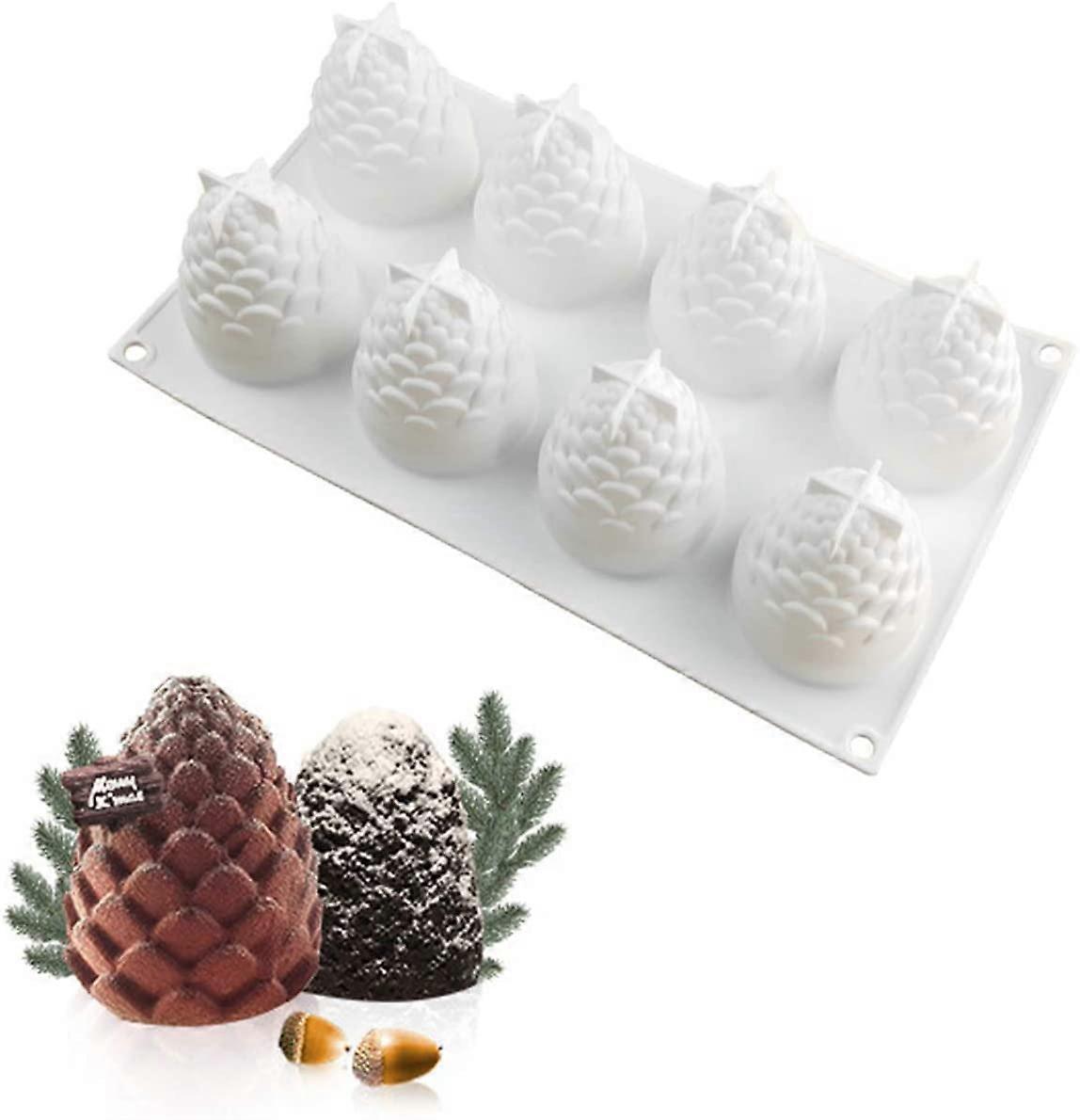 Silicone Mesh Mould Pine Cone 3D Mousse Mould for Christmas Baking, Cake Decorating, Soap Making, White