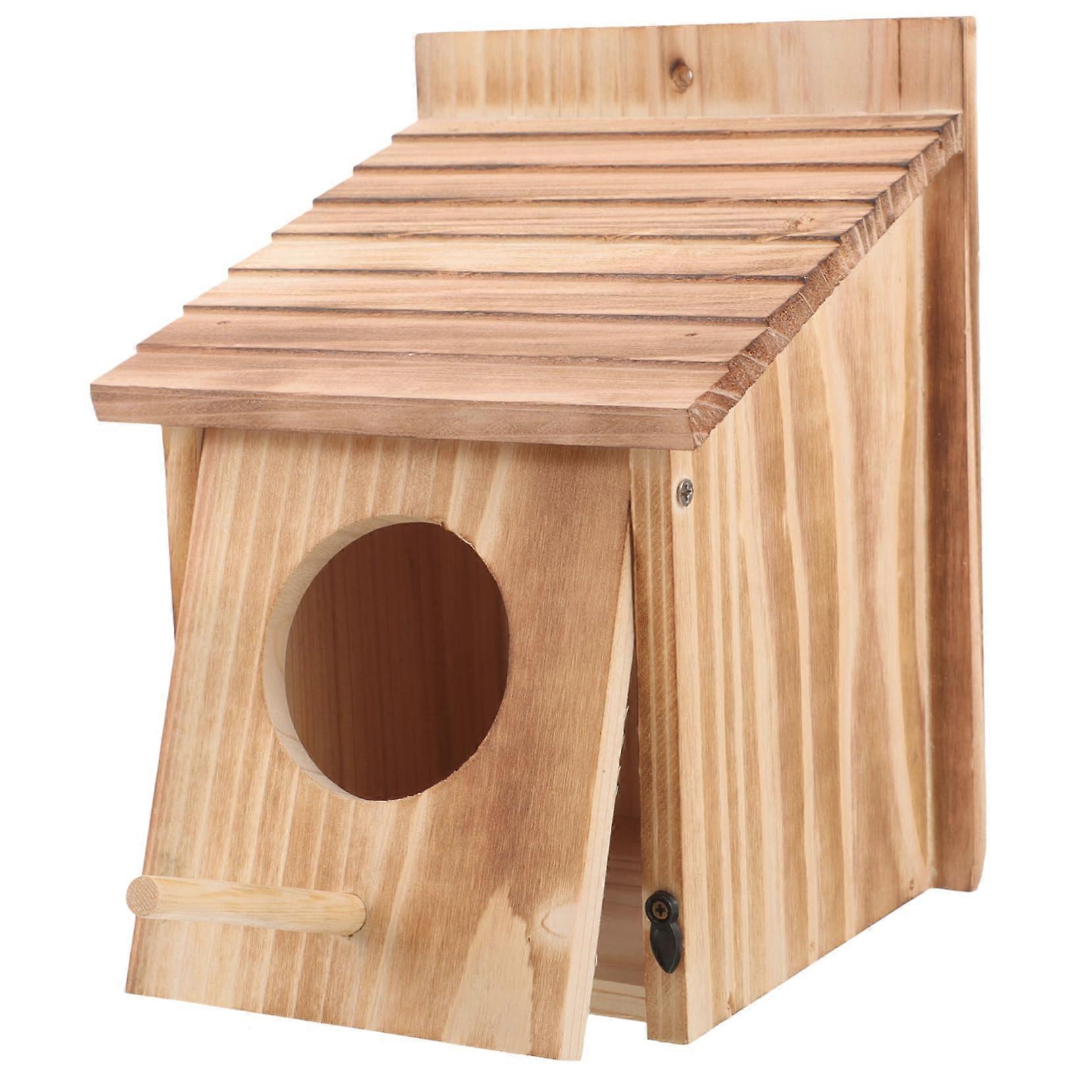 Weatherproof Wooden Bird House Hanging Nesting Box for Outdoor Use, Braided Design Garden Feeding Station with Hook