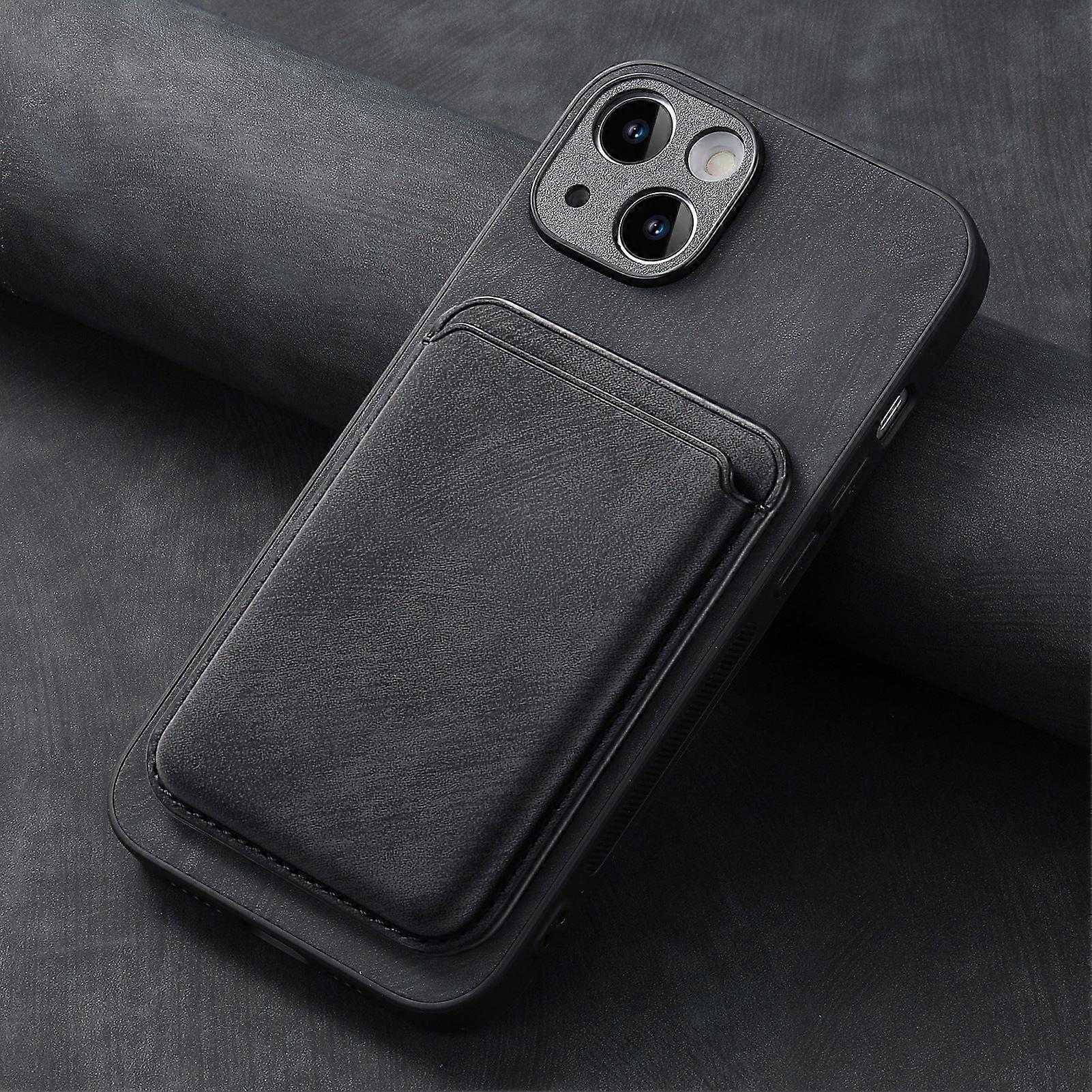 Case For Iphone 13 Black Magnetic Solid Fine Hole Card Holder No1189