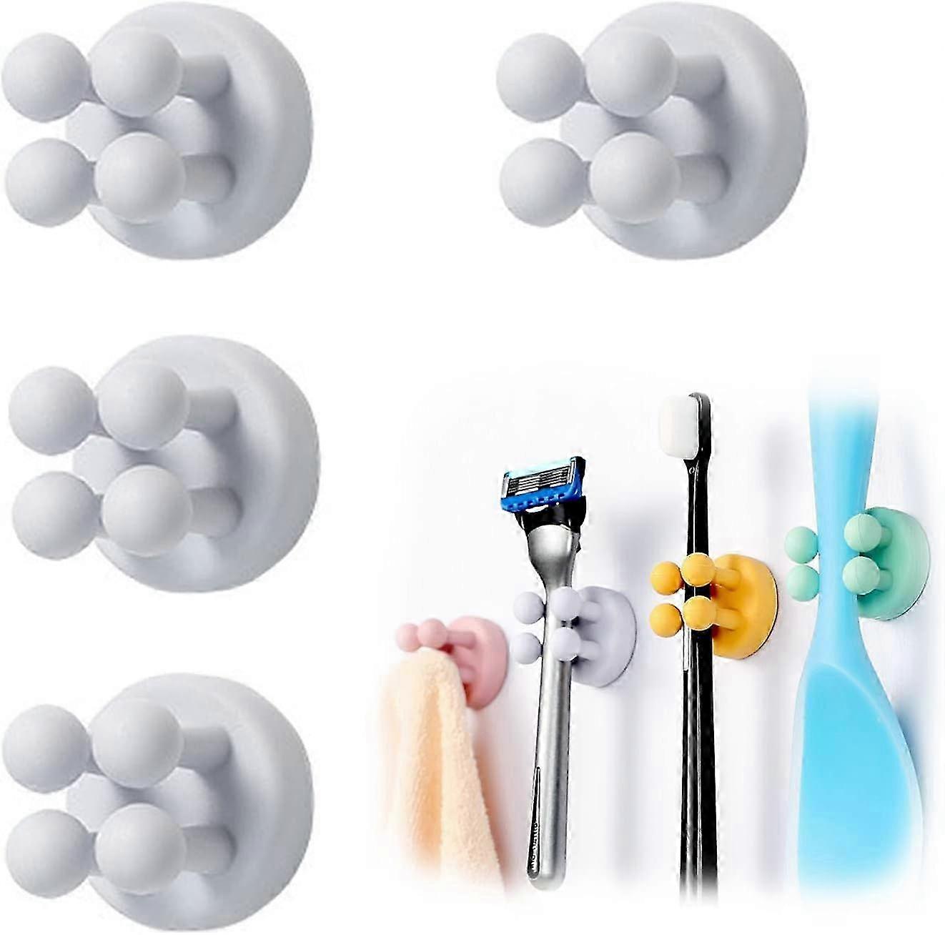4 pcs silicone toothbrush holder multi-function hook waterproof blue