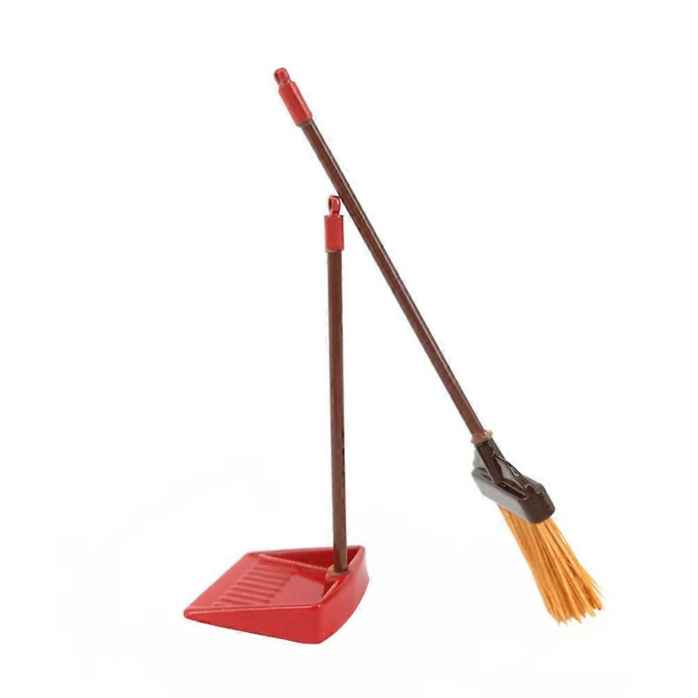 Miniature Red Broom and Dustpan Set for Dollhouse Decor – Realistic Cleaning Kit for DIY Model Lovers