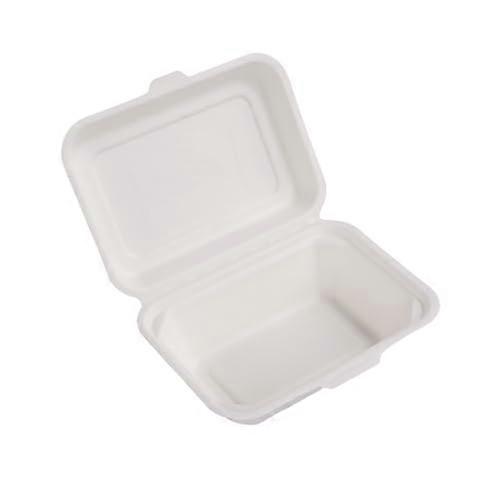 500 x TakeAway Box White 600 ml Made of Sugar Cane, Lunch Box, Food Box with Hinged Lid, Fast Food Box, Rectangular