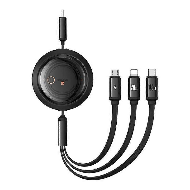BASEUS Free2Draw Retractable Crystal Fast Charging Data Cable Type C to Micro iP Type C 100W, 1.1m