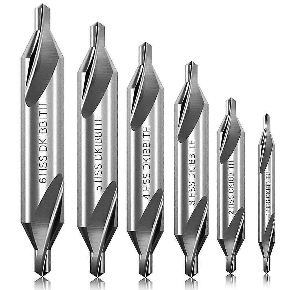 M2 High-Speed Steel Center Drill Set, 60 Degree, 1.0-6.0 mm, 6 Piece Metalworking Tools, Tapered Countersink Lathe Drill