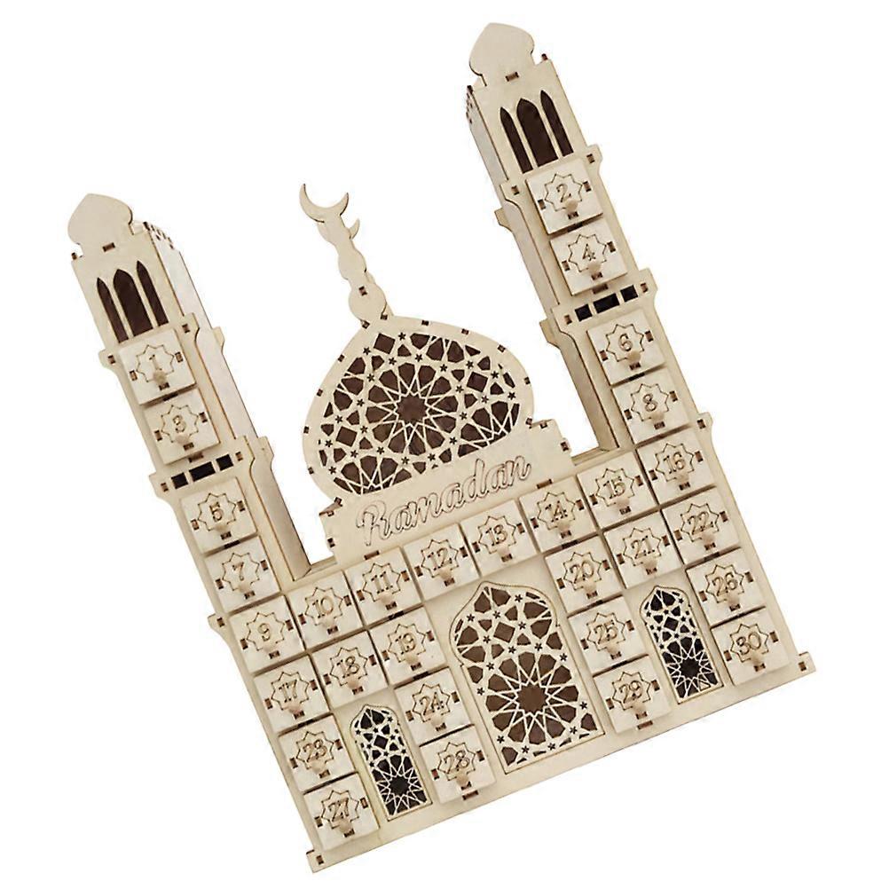 Countdown Calendar Ornament Creative Islamic Calendar Khaki Wood Material Festive Atmosphere Creation Muslims 1Pcs