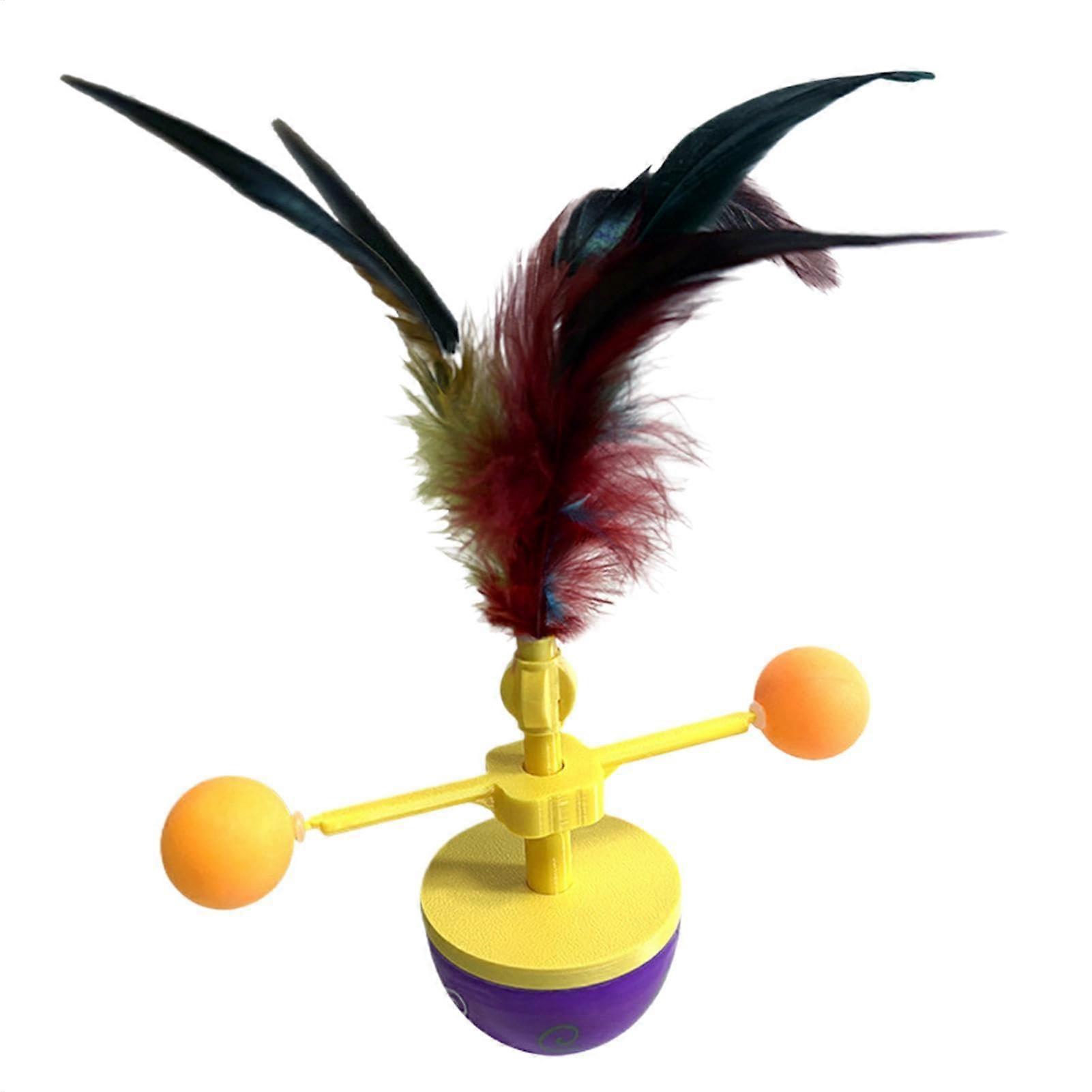 Feather Ball Toys for Cats - Rotating Tumbling Teaser for Indoor Kittens, Interactive Pouncing Toy, 0.5 x 9.06 Inches