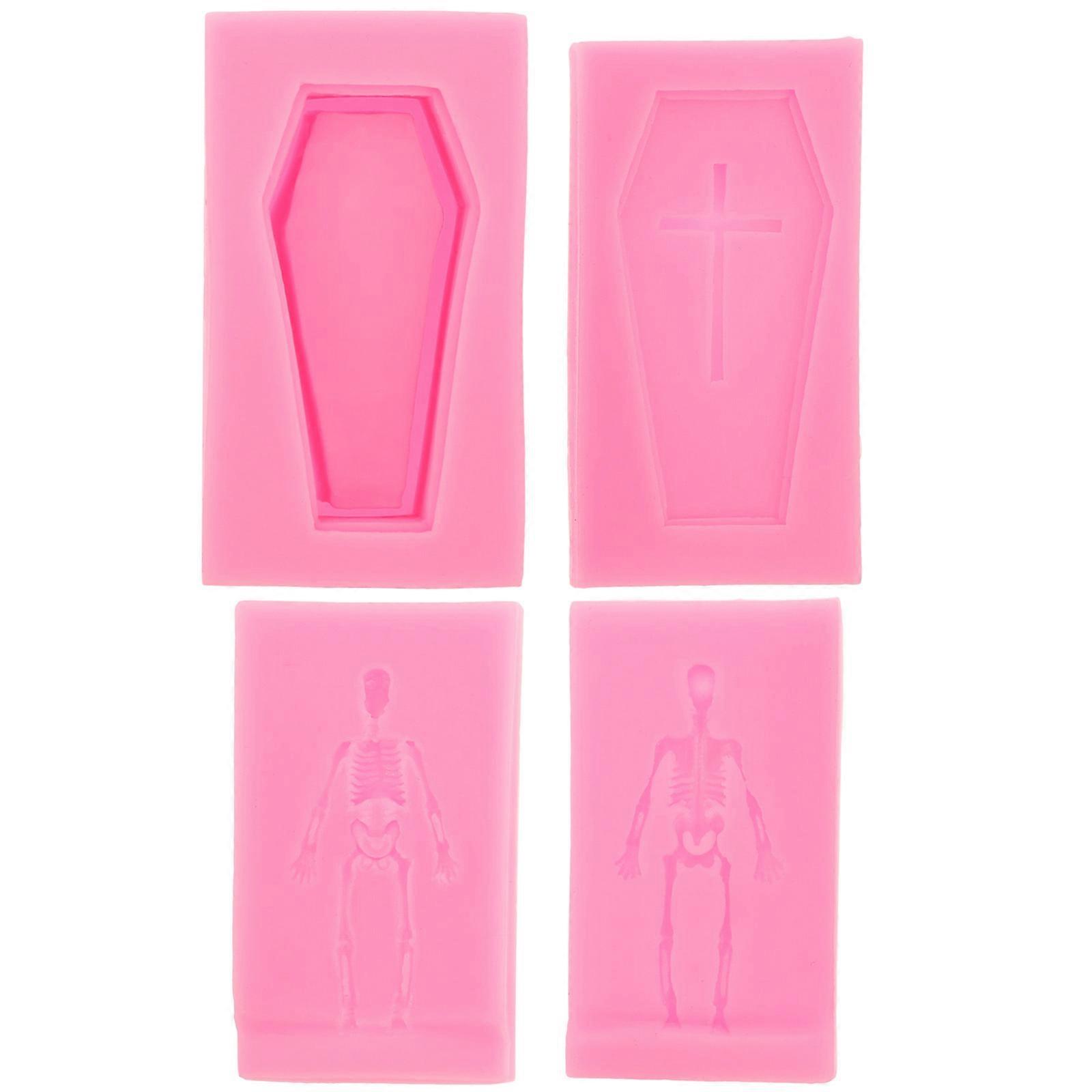 4pcs Coffin Skeleton Silicone Mold for DIY Scented Candles – Durable Cross Skull Design, Easy Demould Craft Mould for Halloween Decor & Soap Making