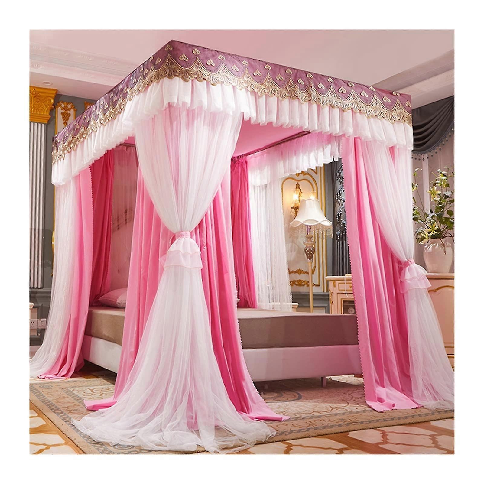 Luxurious bed canopy, mosquito net, stainless steel support (Pink, 200x220x200 cm)