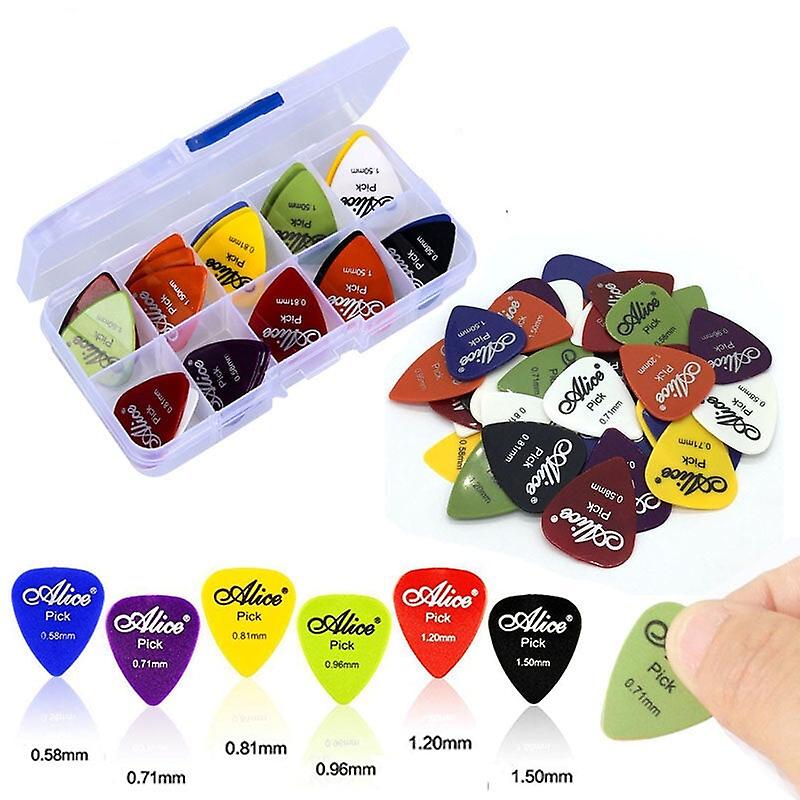 50Pcs Electric Guitar Thumb Finger Picks With Case 0.58/0.71/0.81/0.96/1.20/1.50mm Thickness