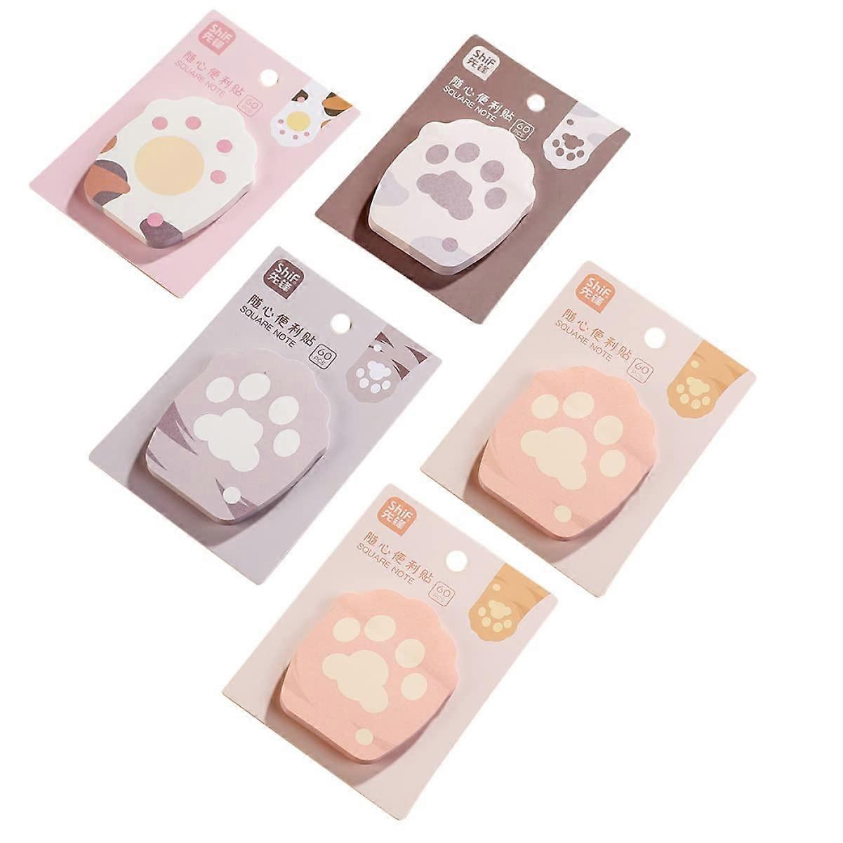 Cat Shape Notepads 5-Pack Sticky Notes For Students, Smooth Writing Memo Stickers, School Supplies Sulies