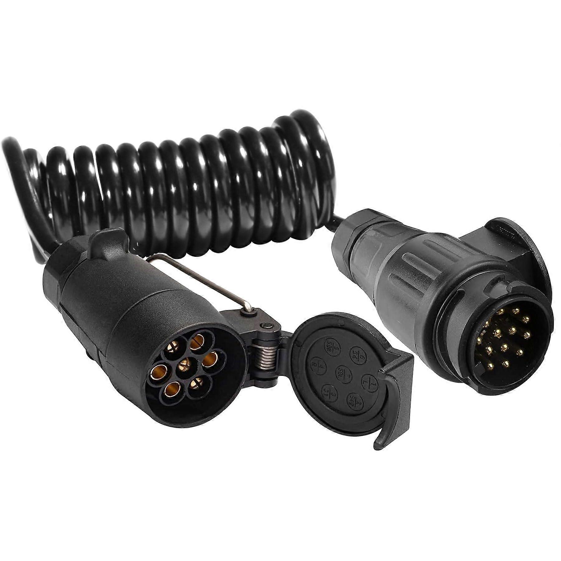 Trailer Extension Cable Adapter 13-Pin to 7-Pin 1.8m Spiral Cable with Male Female Plug for Towing Hitch Compatibility