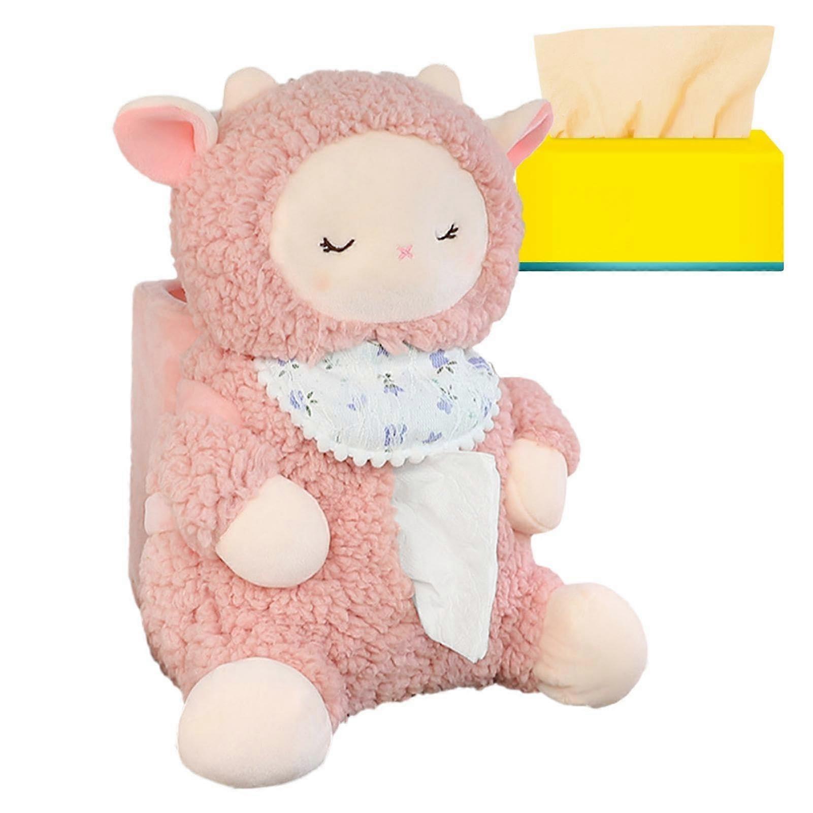 Cartoon Auto Tissue Holder Trash Can 2-in-1 Tissue Dispenser Storage Box Armrest Console Organizer Blue Sheep