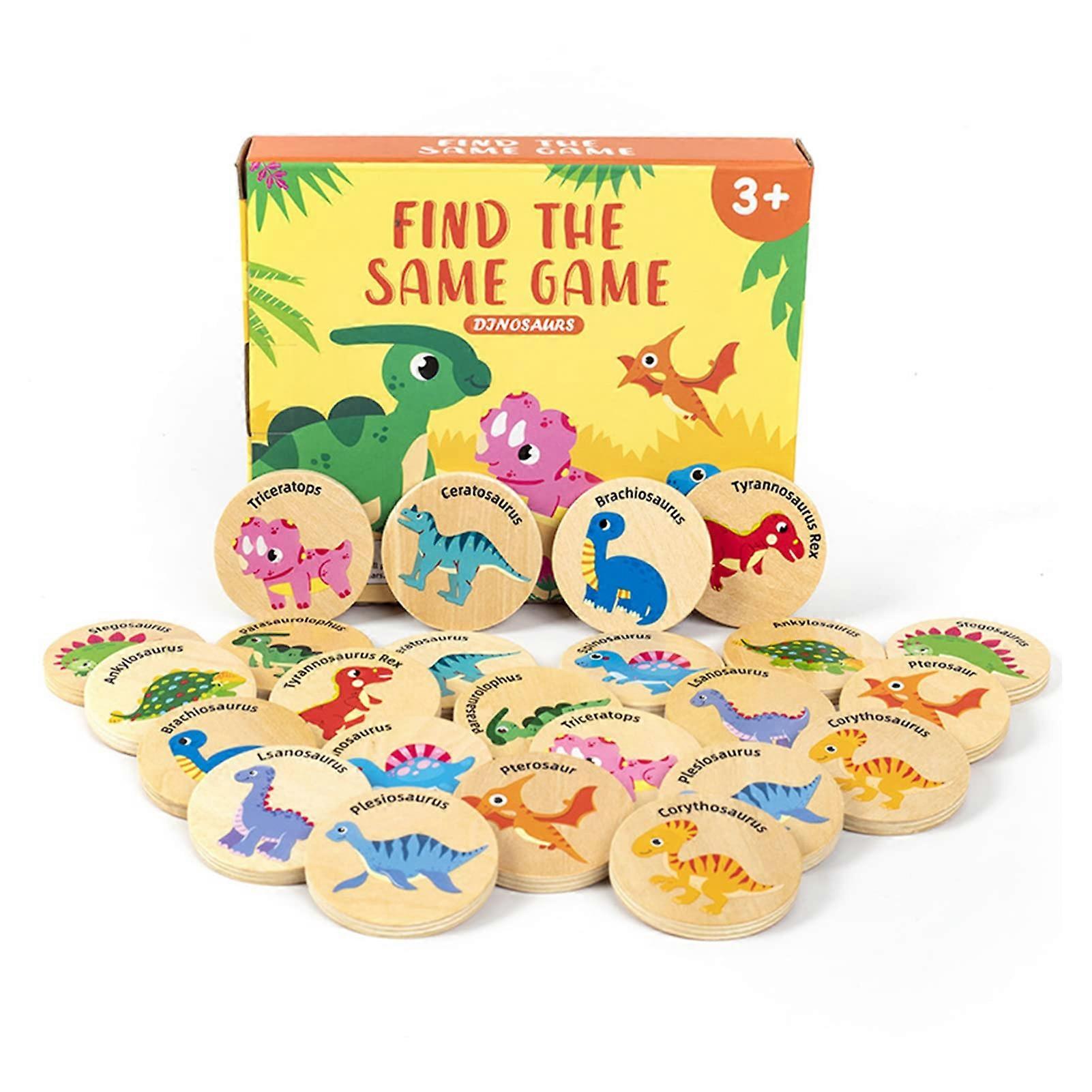 M-Emory Dinosaur Matching Game, Wooden Card Matching Set, Color and Shape Educational Toy for Children