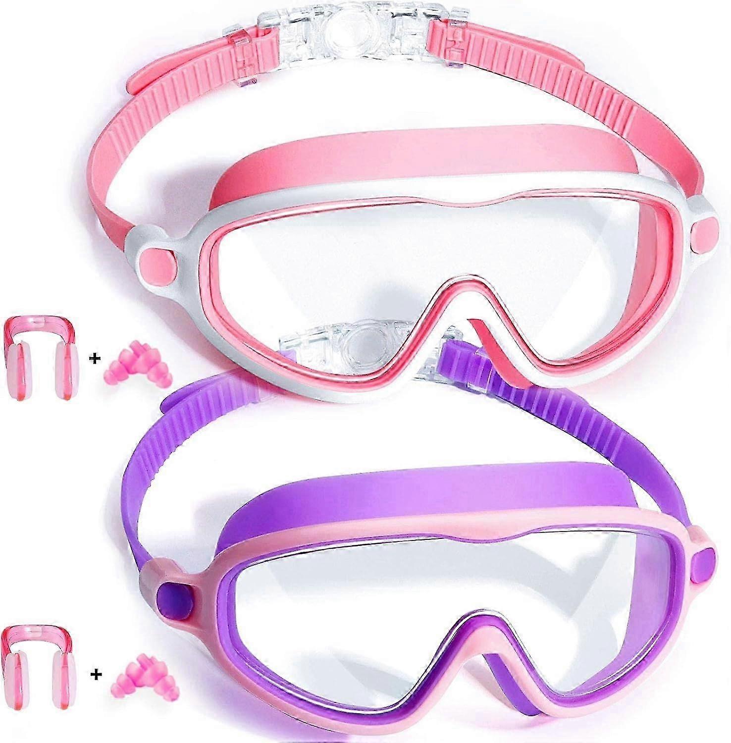 Lunettes de natation Lot de 2 lunettes de natation anti-buée anti-UV à vue large pour enfants de 3 à 14 ans