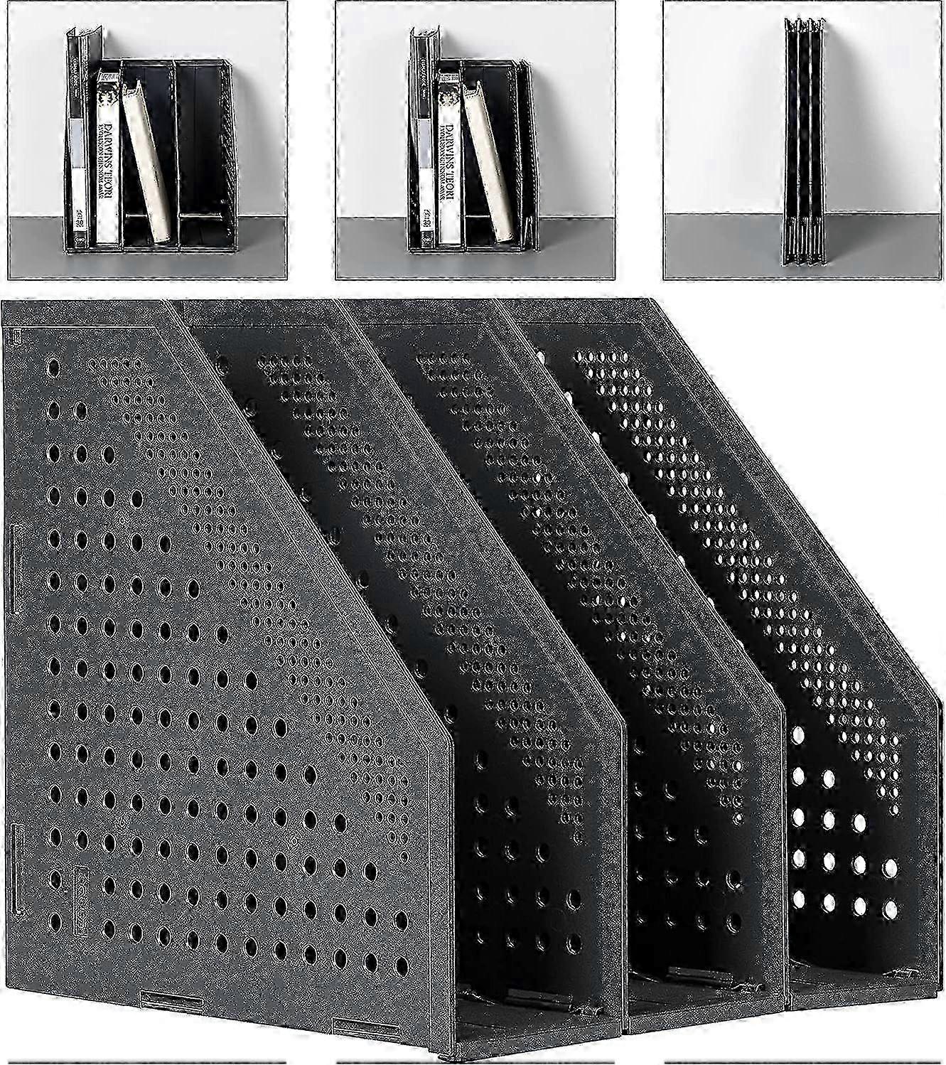 Vertical A4 Folding File Holder & Magazine Rack with 3 Compartments - Stylish Dark Gray Organizer for Home or Office