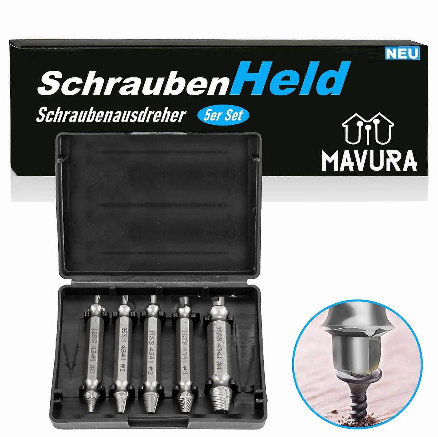 SchraubenHeld Screw Extractor Set Left Extractor Set Damaged Screws Extractor Remover Tool 5 Pieces