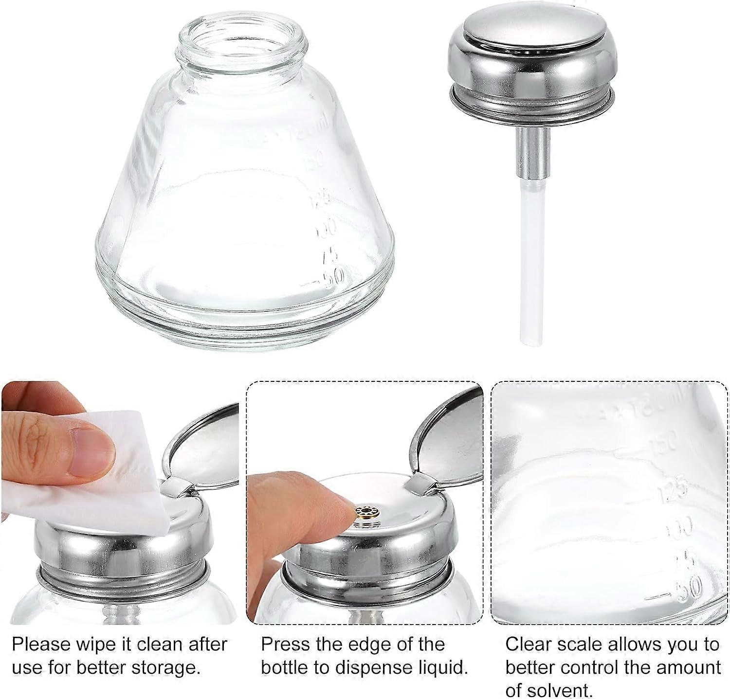 Sourcing Map Lösungsmittel-Spender 180 Ml | Push-Down-Pumpflasche Mit Edelstahldeckel | Für Aceton, Nagellackentferner, Alkohol