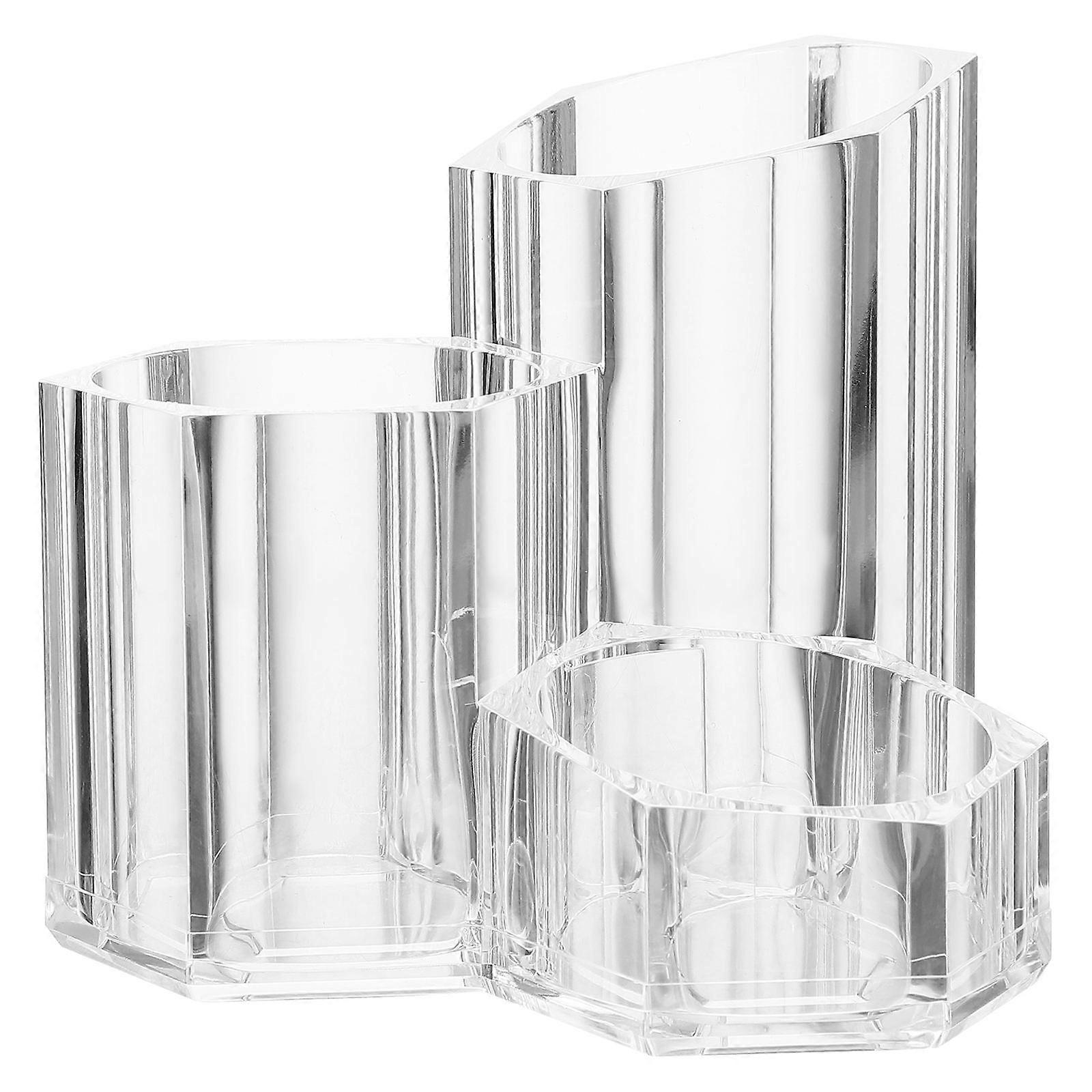 Makeup Organiser Storage Case Cylindrical Shape Simple And Elegant Design For Desk Transparent Acrylic Cosmetic Tool Holder 1Pack