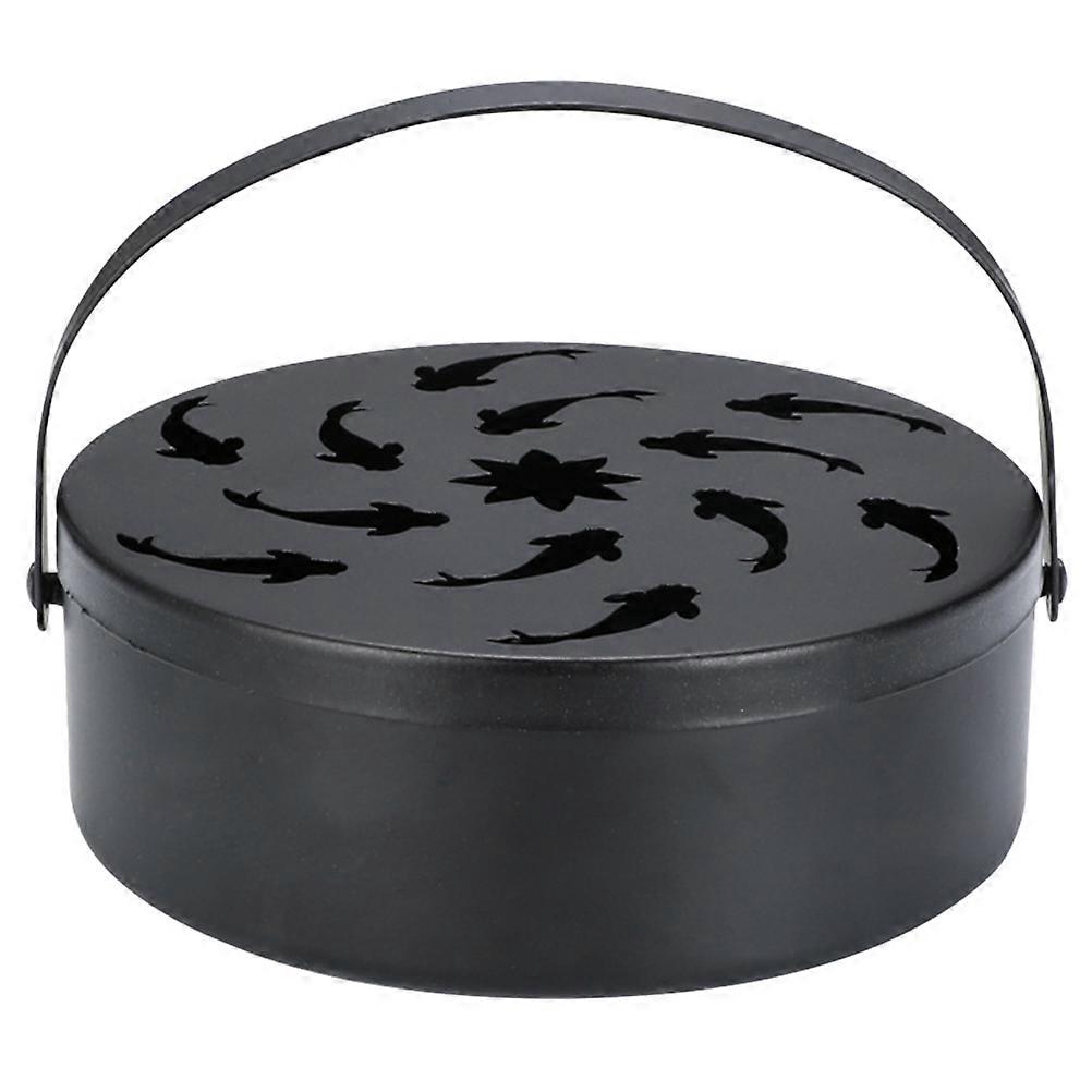 Iron Incense Storage Box Portable Coil Holder For Black Rectangular Shape Nighttime 1Pack