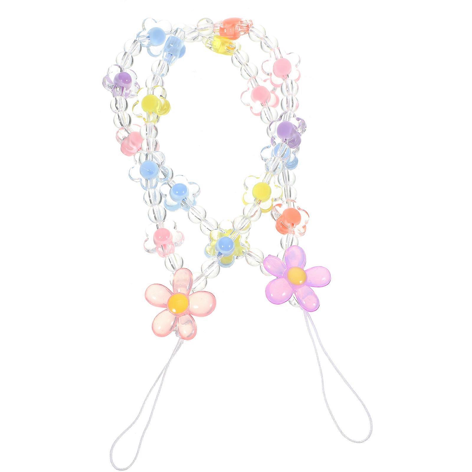 Kawaii Beaded Phone Straps with Flower Charms Acrylic Phone Hanging Accessories 2pcs Assorted Color
