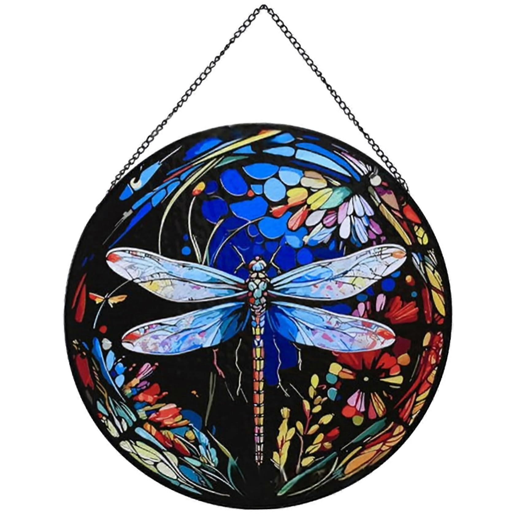 Dragonfly Ornament Hanging Stained Glass Window Dragonfly Ornament 25cm Hummingbird Decoration (Style) Dragonfly a