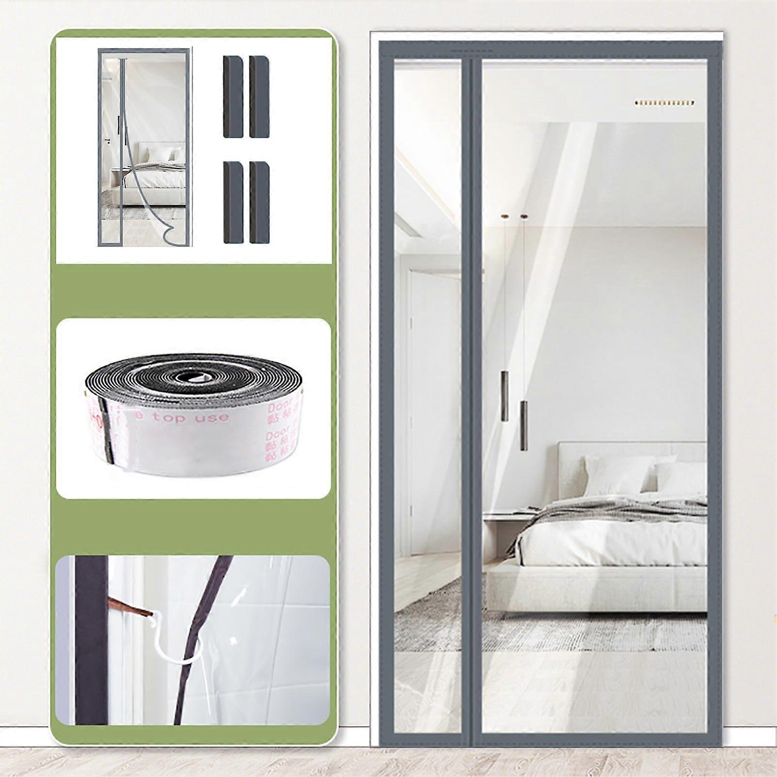 Wärmeschutzvorhang Tür Vorhang Grau 85x210cm Dicke Kälteschutzvorhang Ohne Bohren Haustür Gardine für Kälteschutz