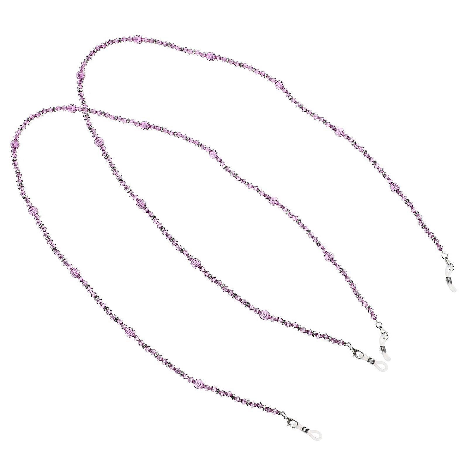 Beaded Glasses Chain Daily Use Purple 76.00X0.80X0.80cm Acrylic Anti Slip Prevent Falling Eyewear Holder 2Pcs