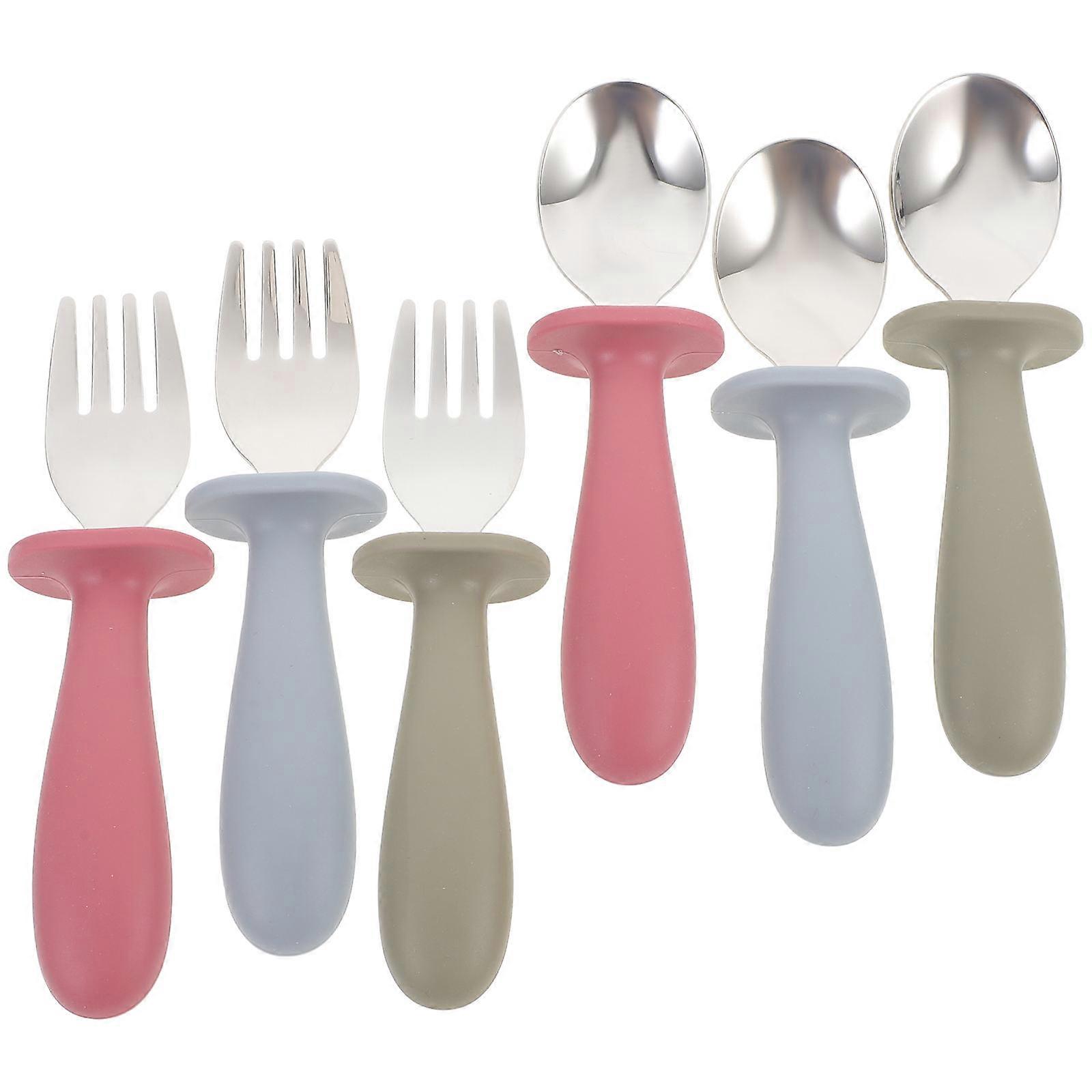 Toddler Spoon and Fork Reusable Tableware for Children Ergonomic Design Navy for Baby Food Transition 6Pcs