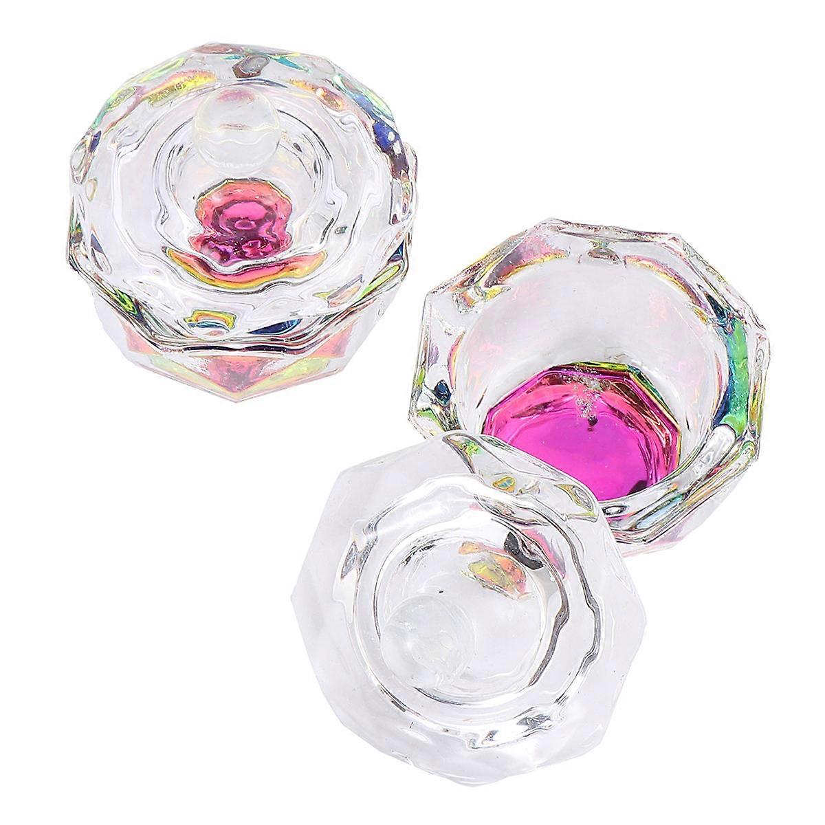 Octagonal Crystal Nail Cups with Lids, Durable Glass Dappen Dish for Acrylic Mixing, Easy to Carry for Nail Salons and Personal Use