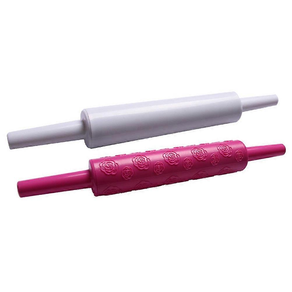 Fondant Roller Plastic Embossing Patterns Cake Decorating Tool DIY Kitchen White 24*2.5cm 2Pack