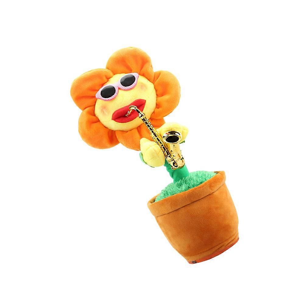 Creative Sunflower Saxophone Toy Plush Doll Atmosphere Scene Decoration Round Style 2 Singing And Dancing 1 Piece