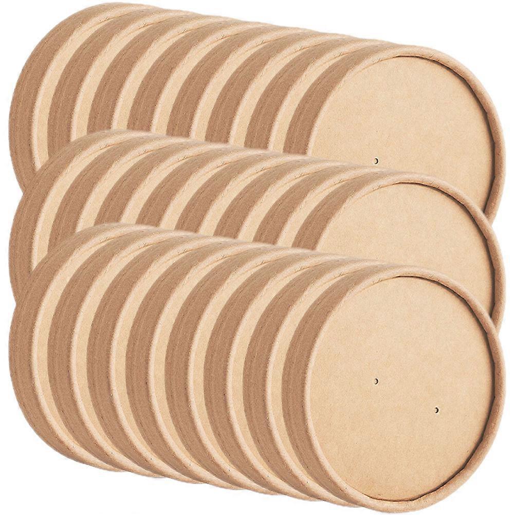 Disposable Kraft Paper Soup Cup Lid for Protection Use Khaki Color 40 Pieces
