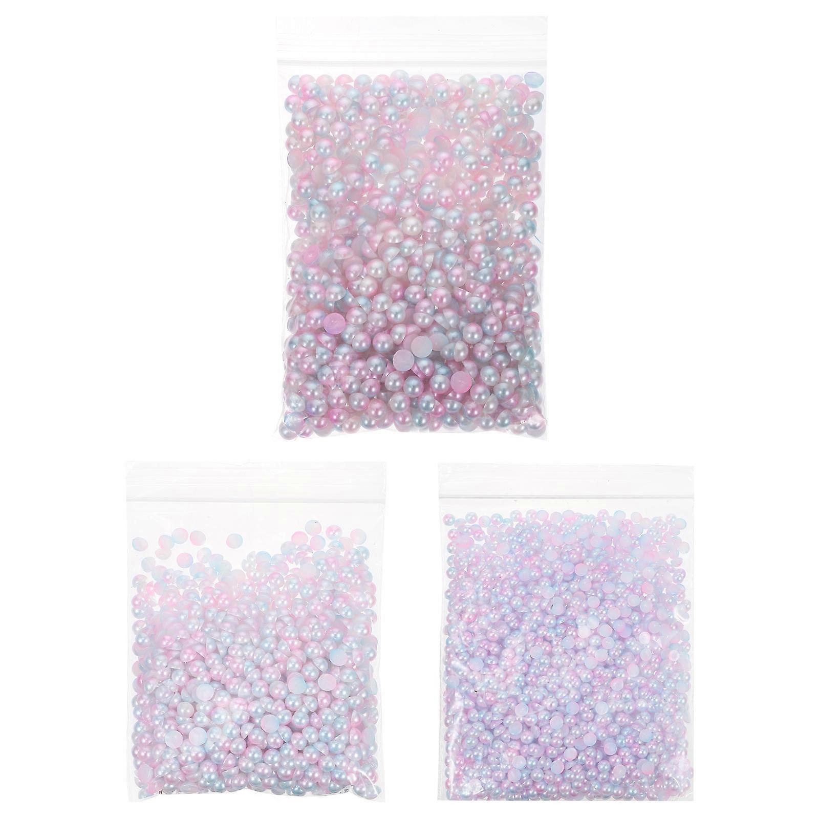 Loose Pearl Beads 3 Sets ABS Nail Art Supplies For Women And Nail Artists 0.5X0.5cm Pink Semicircle