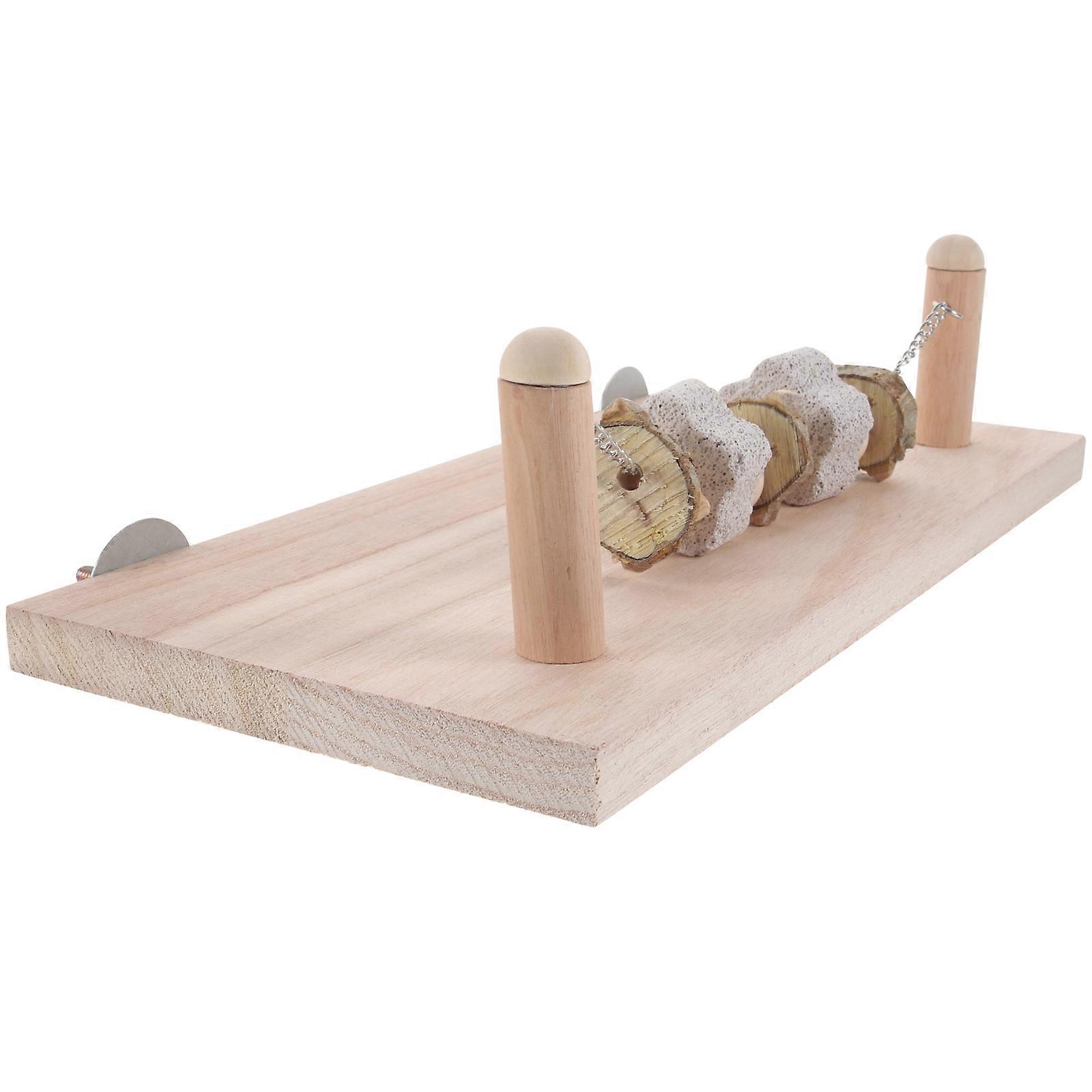 Compact Parrot Perch Stand with Wooden Platform for Cage Beige Plastic