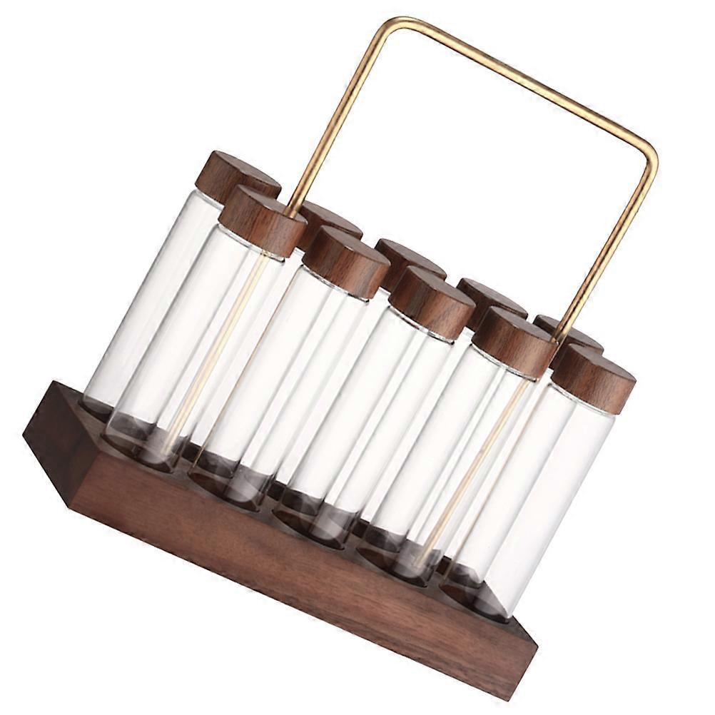 Glass Coffee Bean Storage Tubes with Wood Stand Dark Red Compact Design for Daily Use 4.3 Inches