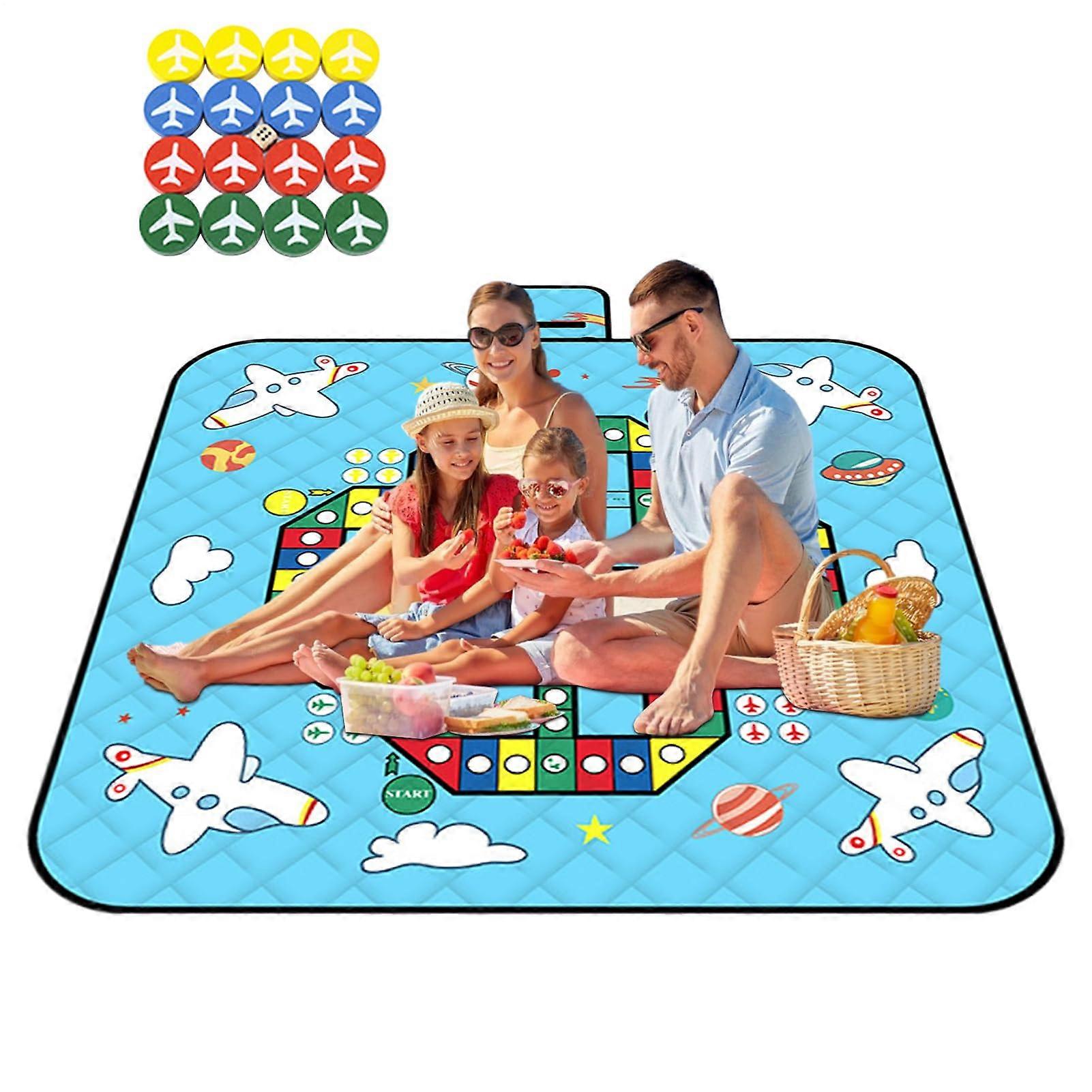 Outdoor Kids Play Mat Waterproof Blanket with Chess Pieces, Lightweight Foldable Family Game for Camping, Park, Lawn 200x200 cm