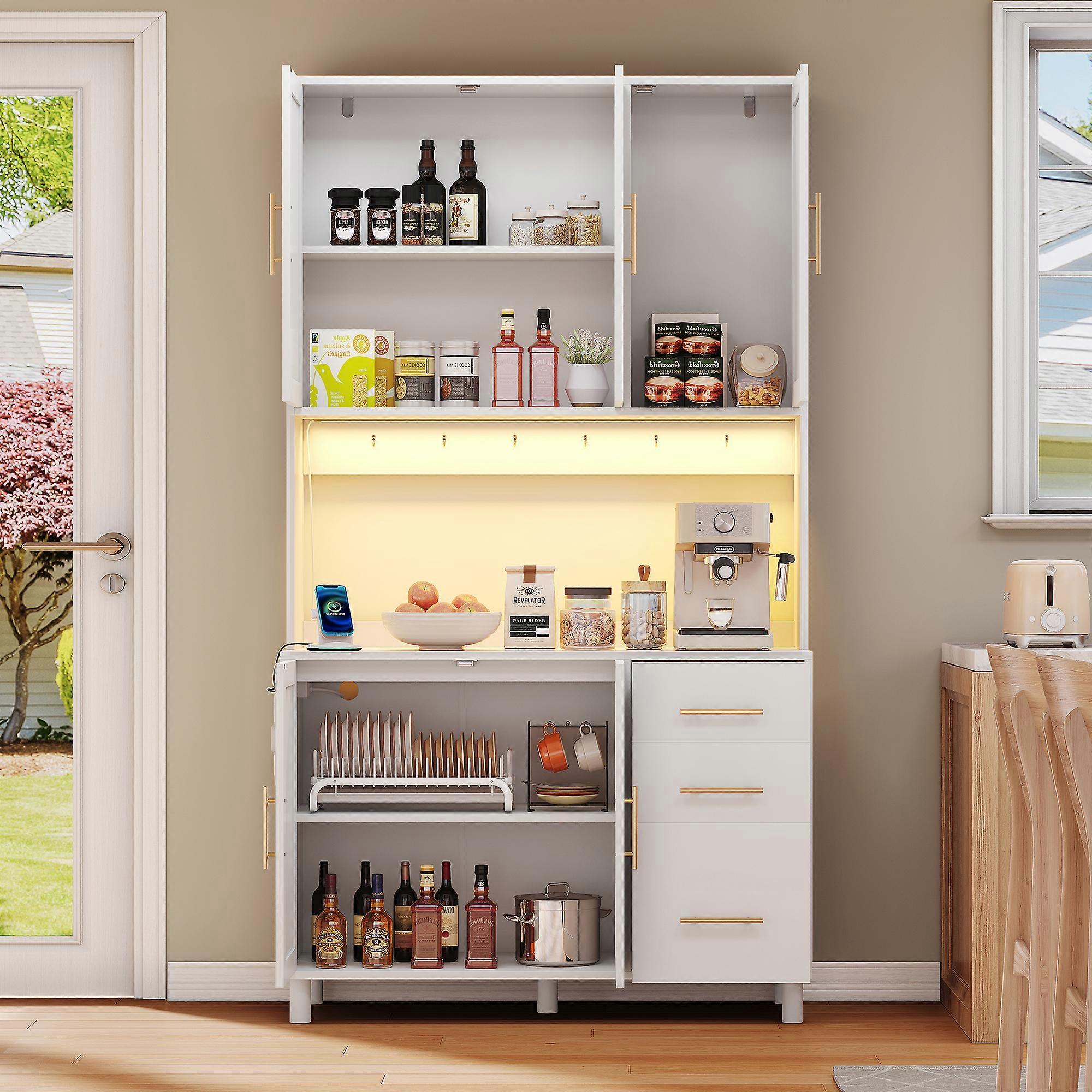 kashemano modern multifunctional sideboard,  beige+white ,  LED lighting , adjustable shelves, it features a rustic style.