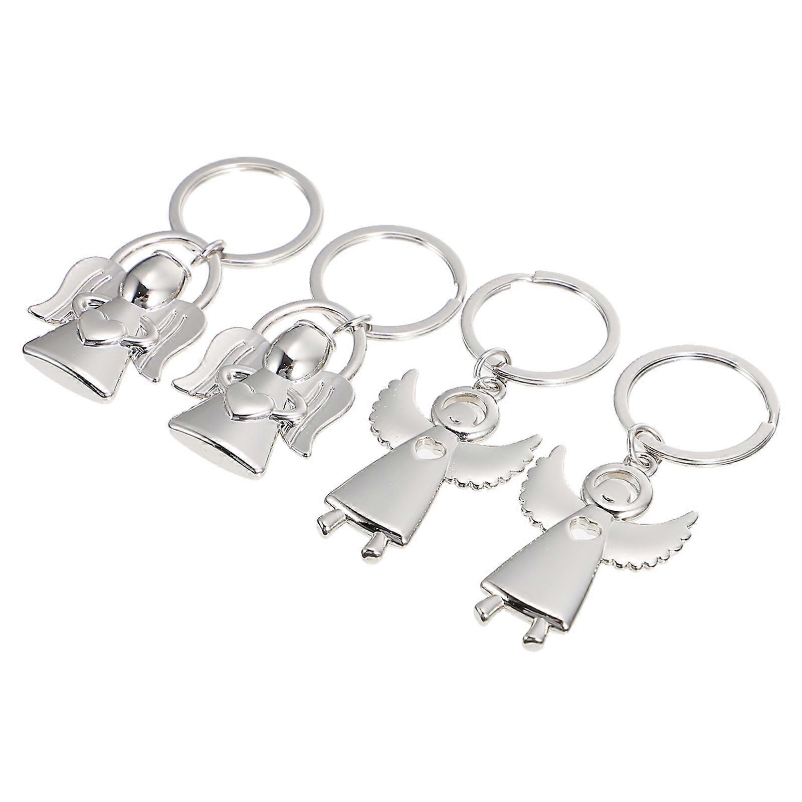 Beautiful Silver Zinc Alloy Key Chains for Decoration Lightweight Non-Tarnishing 4 Pcs