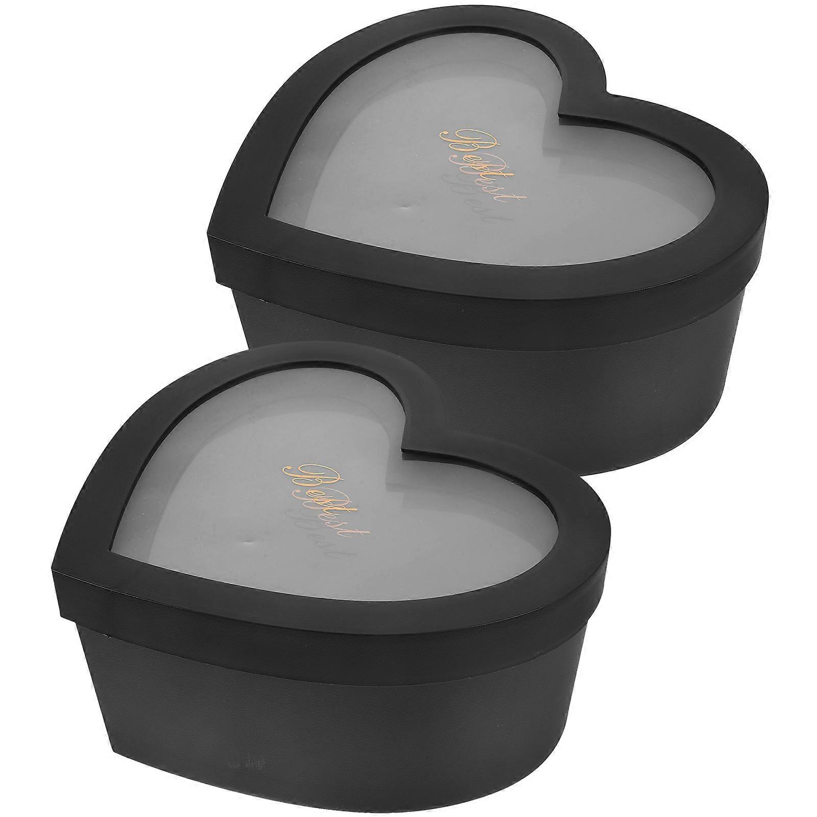 2pcs Flower Gift Storage Box Decorative Packing Box Heart Shaped with Window