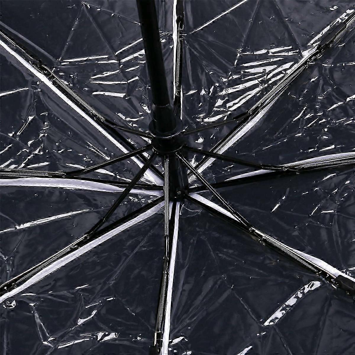 Transparent Umbrella Automatic Umbrella Compact Folding,Transparent & white border