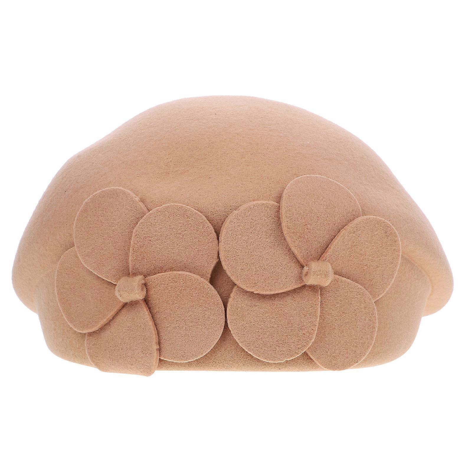 Winter Warm Woolen Beret with Double Flower Decor – British Style Elegant Hat for Women, Premium Durable Wool, Stylish & Comfortable Wear, Khaki
