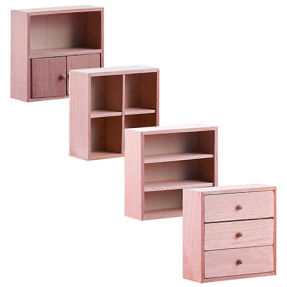 Mini Storage Shelf Cabinet Targeted At Miniature House Accessories In Charming Pink Color With Traditional Design 4Pcs