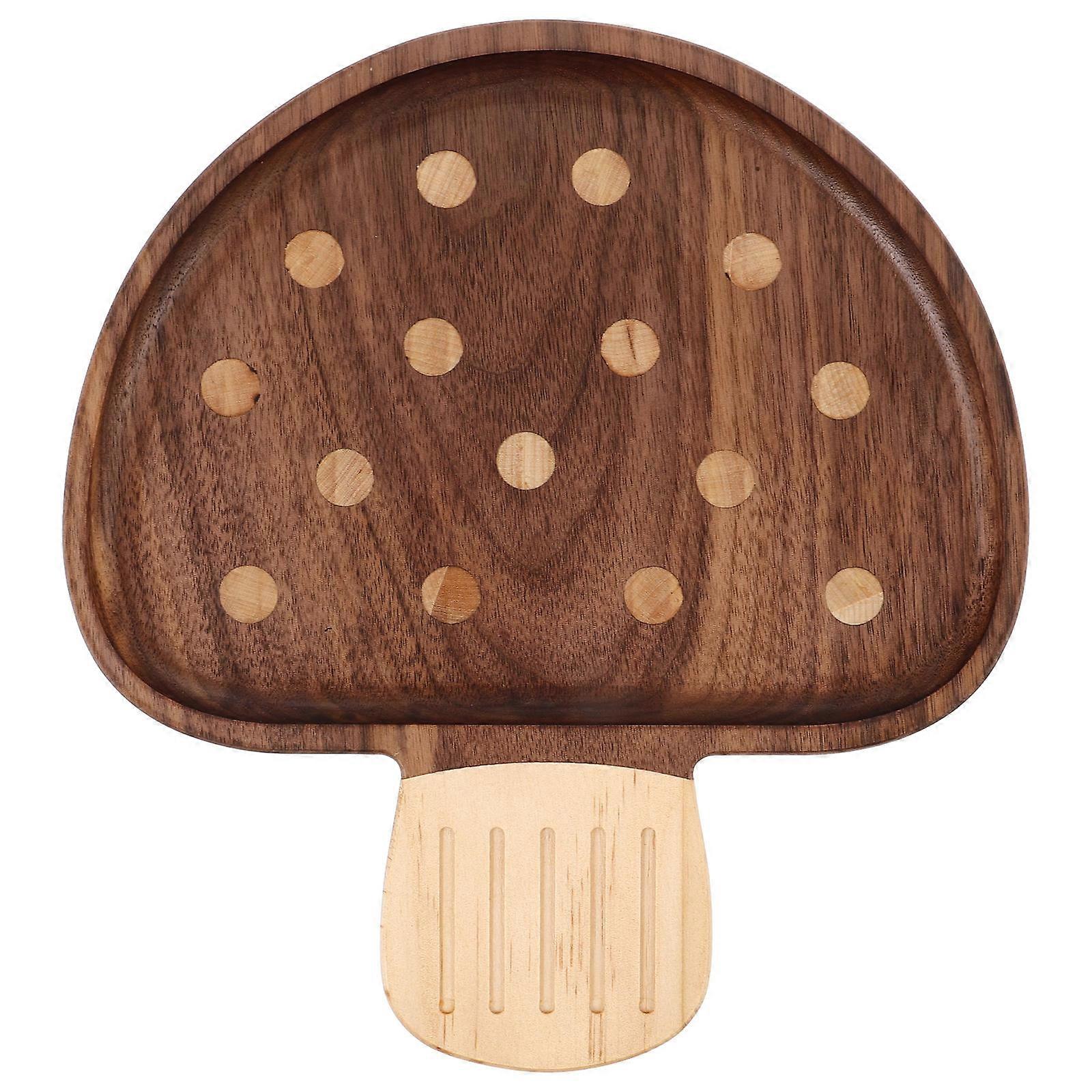 Wood Mushroom Plate Cute Food Tray For Children Offering A Playful Snack Presentation With Light Brown Color 1Pack