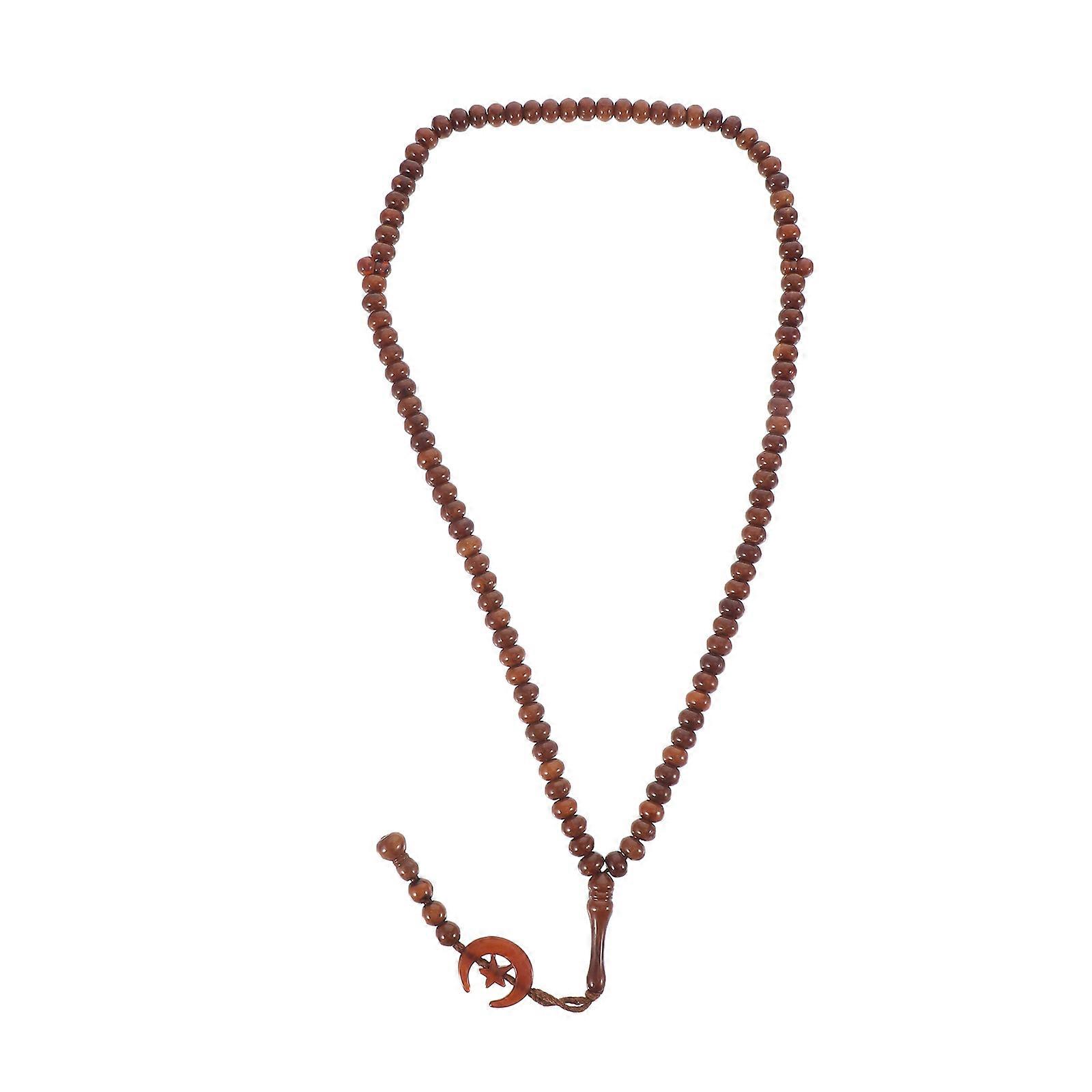 Round Muslim Worship Bead String For Worshippers 44X0.85CM Brown Prayer Beads 1Pcs