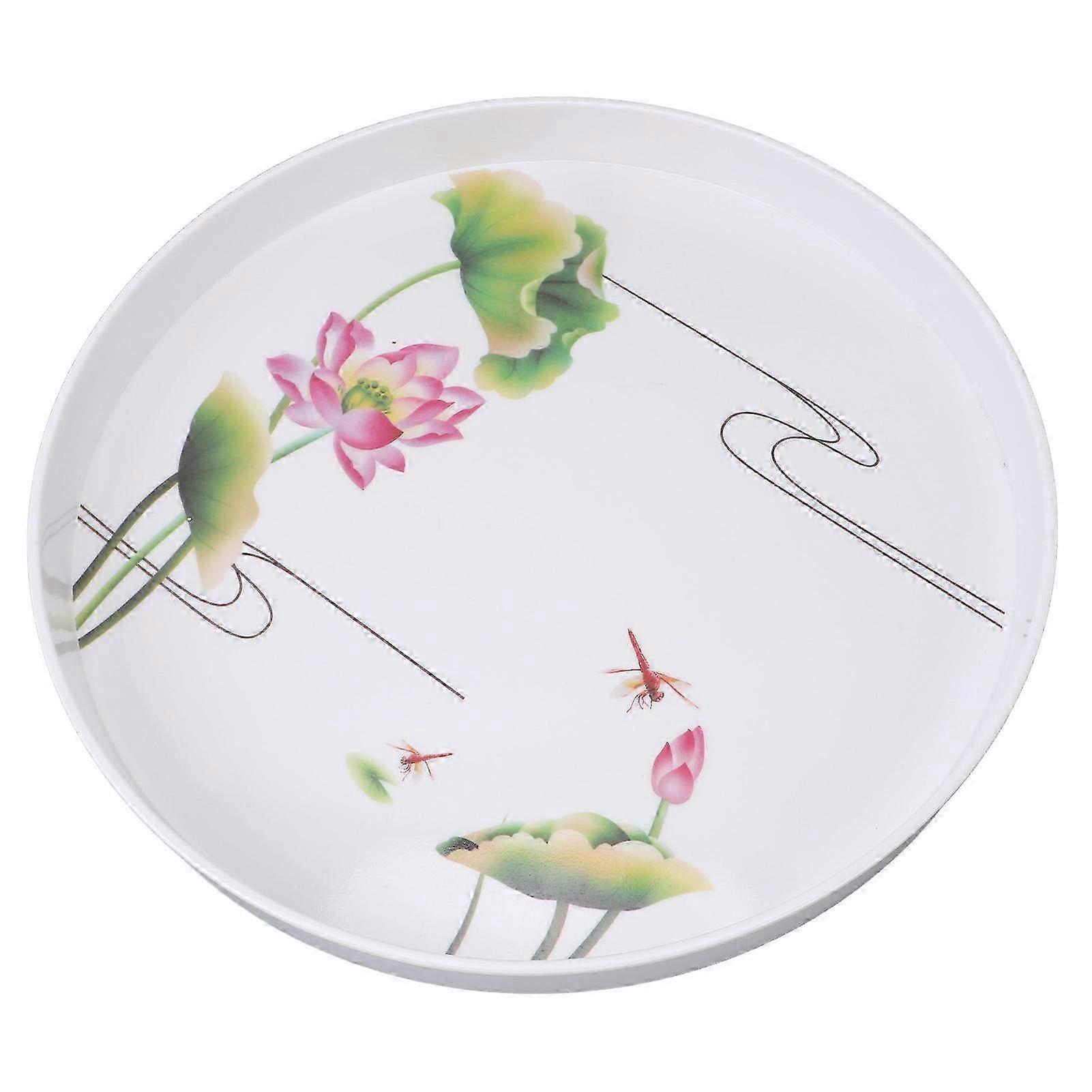 Versatile 34cm Round Plastic Serving Tray with Green Leaf Pattern - Portable Platter for Home, Outdoor Use & Picnics