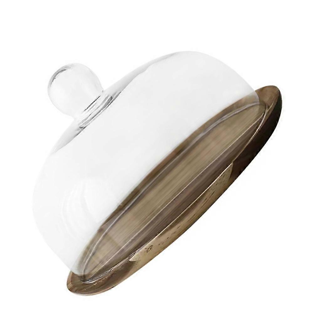 Wooden Cake Tray with Glass Dome for Storage Use Multi Elegant Stand 9.84 x 1.57 inches