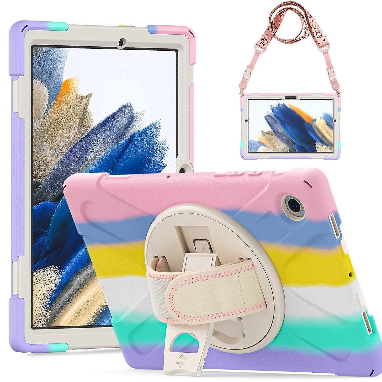 Case for Samsung Galaxy Tab A8 10.5 Inch SM-X200/SM-X205/SM-X207 - Shockproof Armoured Case Rotating Stand, Straps - Pink