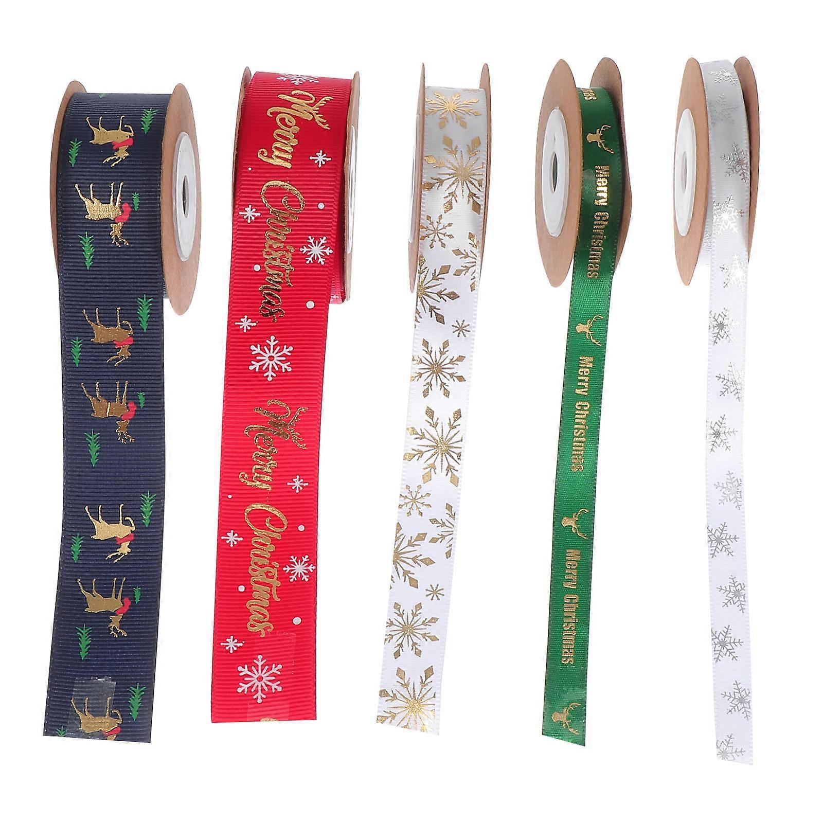 Classic Design Christmas Gift Wrapping Ribbons For Festive Atmosphere Assorted Color 5Pcs