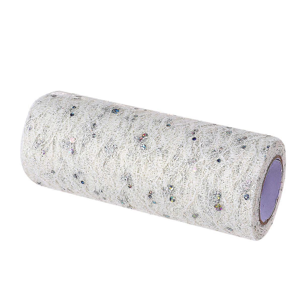 Durable Polyester Tulle Rolls for Decoration with and Sparkling Ornaments 15cm x 10Yards Beige